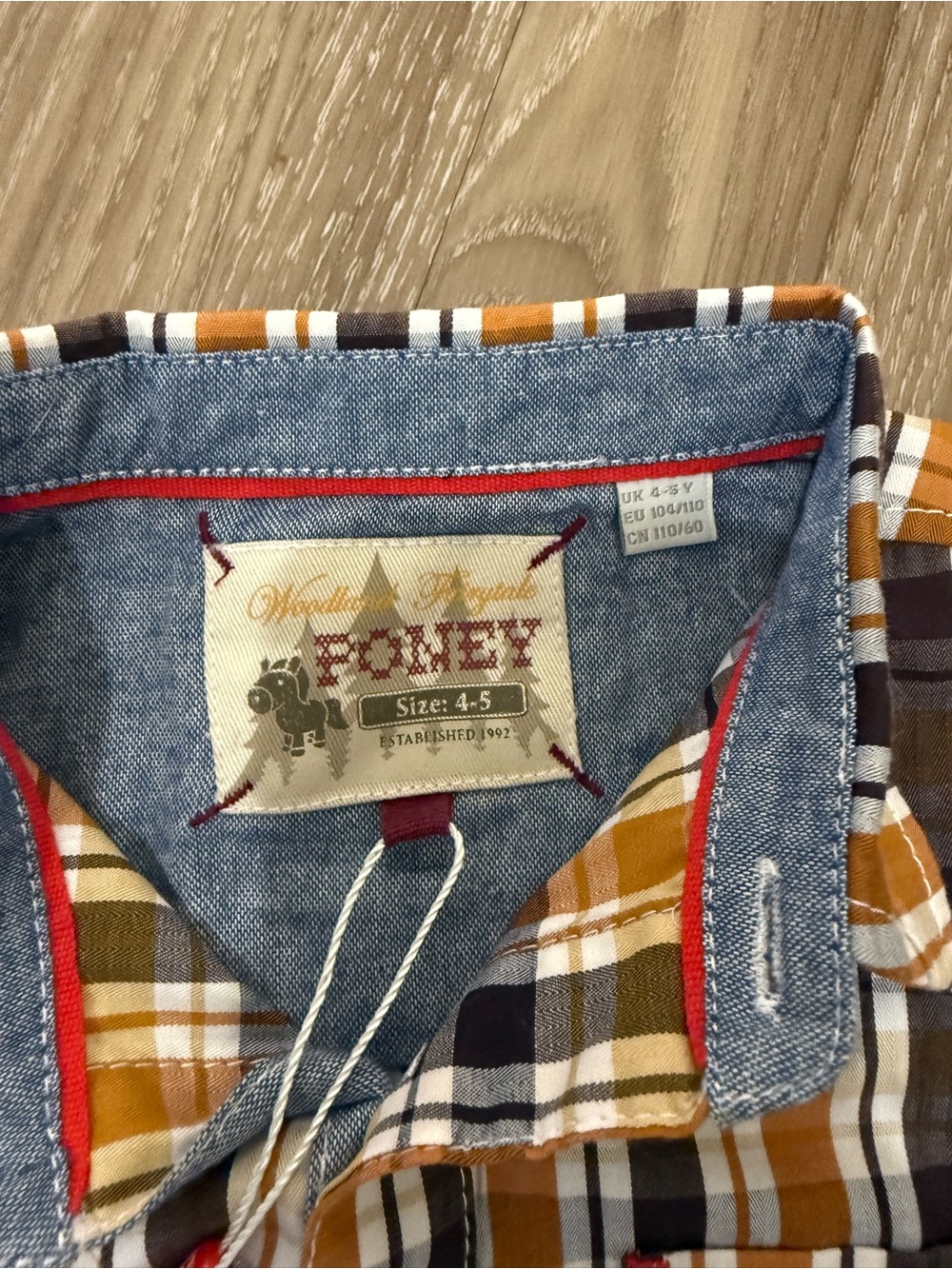 Poney brand boys' long-sleeve plaid button-down shirt i - Picture 4 of 4